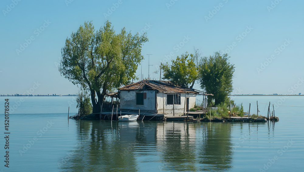 Naklejka premium Tiny fishing island in the Lagoon section of Italy.