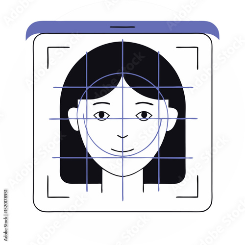 Face recognition illustration on a smartphone with grids on white background
