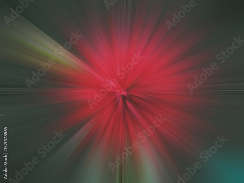 abstract impressionistic radial burst of crimson on dark teal background with motion blur and vibrant radiating lines