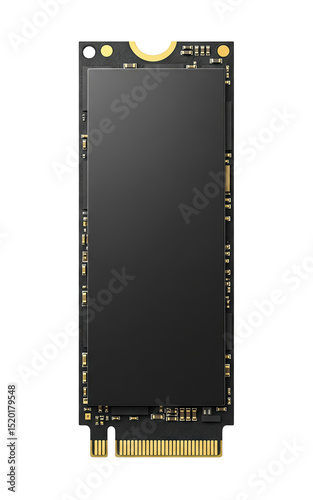 A stylized M.2 NVMe drive: clean surface, gold contacts, minimal modern, matte, frontal studio light, no reflections, transparent background.