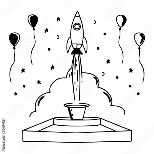 Rocket Launched from Podium Icon Vector. Rocket launched from a podium instead of a trophy logo