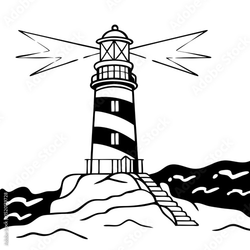 Star-Beamed Lighthouse of Success Icon Vector. Lighthouse with a star as its light beam logo