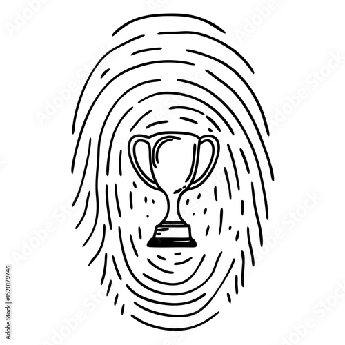 Fingerprint with Trophy Core Icon Vector. Fingerprint with a trophy embedded at the center logo
