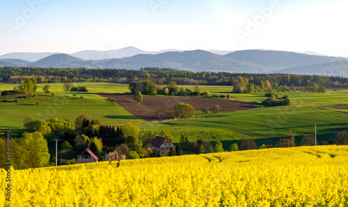 Fototapeta Naklejka Na Ścianę i Meble -  view on Kaczawskie mountains during spring evening in Lower Silesia region in Poland