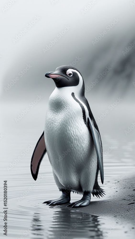 Fototapeta premium Penguin Standing Beach Monochrome Wildlife