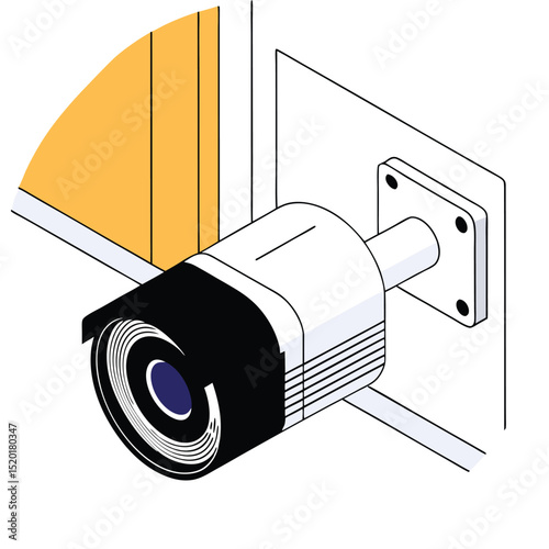 Isometric security camera with surveillance design on a white background for protection