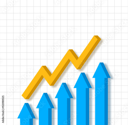 Bright colorful 3D image concept of an upward trend of the stock market of securities or cryptocurrency on light background