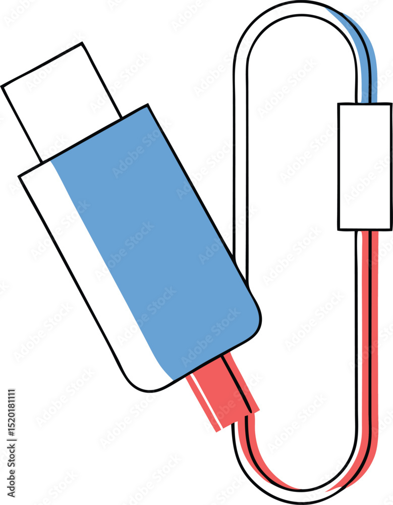 Modern abstract illustration of a usb c charger and a carabiner clip