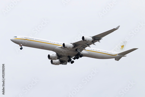 Airbus A340-600 Private Jet on Approach, Grey Sky