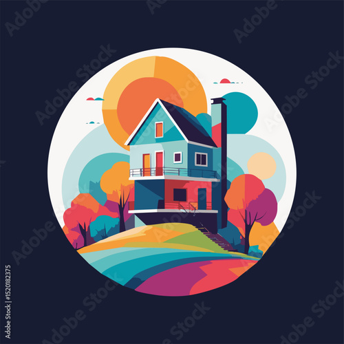 abstract house illustration ready to print for t-shirts, logos, stickers, brooch pins or others
