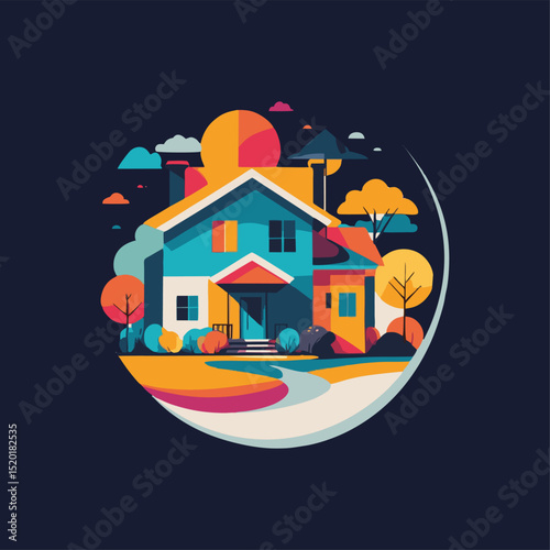 abstract house illustration ready to print for t-shirts, logos, stickers, brooch pins or others
