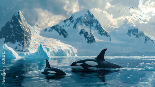 Majestic orcas swimming in the Ar  994ED