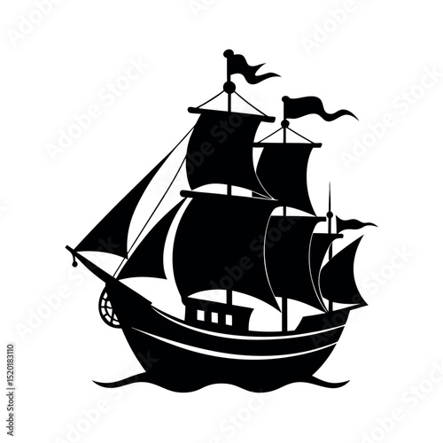 Fishing Trawler Black Vector Silhouette