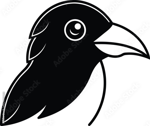 jackdaw head icon line art vector illustration on transparent background