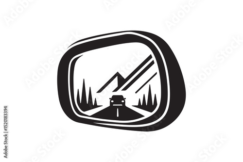 A Car rear view mirror silhouette with a simple, understated design set against a white background        