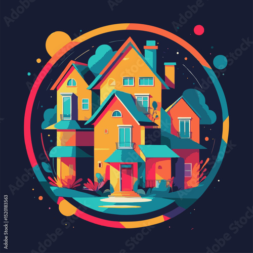 abstract house illustration ready to print for t-shirts, logos, stickers, brooch pins or others