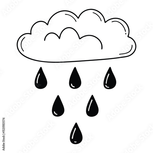 Black and white sketch of a rain cloud with falling drops