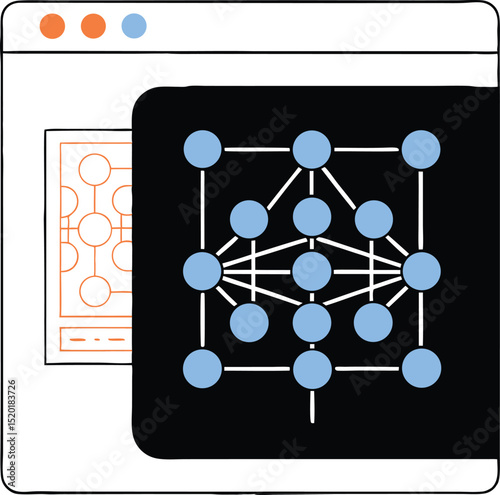 Modern vector illustration of a neural network icon with connected web structure