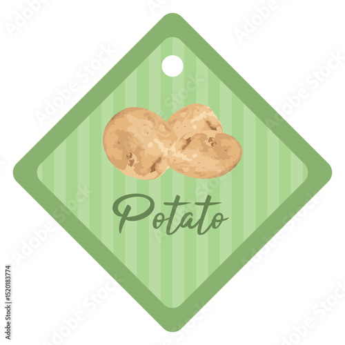 Organic  potatoes store label or sticker for your product. Raw unpeeled organic potatoes vector tag illustration.