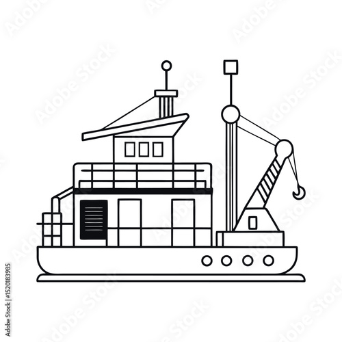 Outline of Dredger Line Art Vector