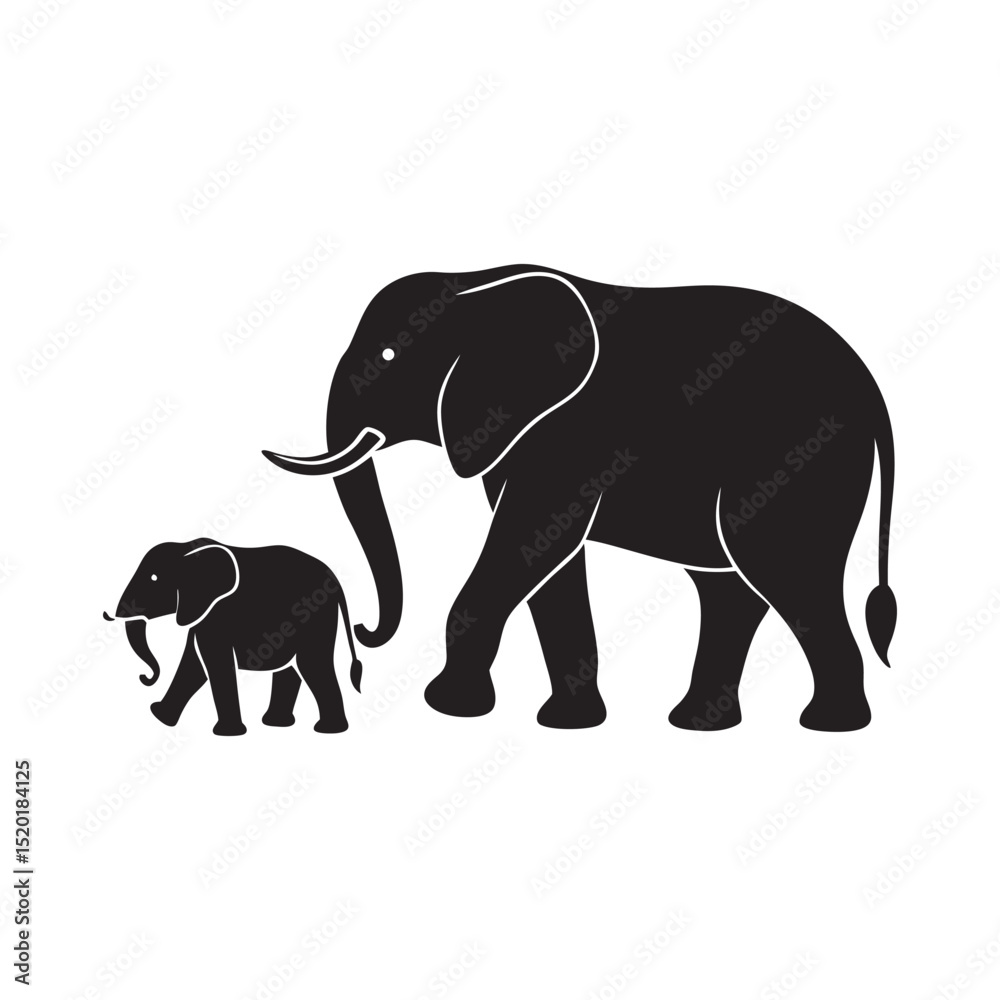 Obraz premium Mother Elephant Leading Her Calf