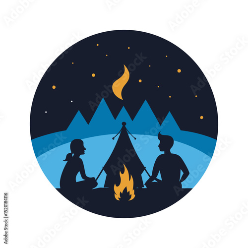 Family Camping Beside Cozy Tent