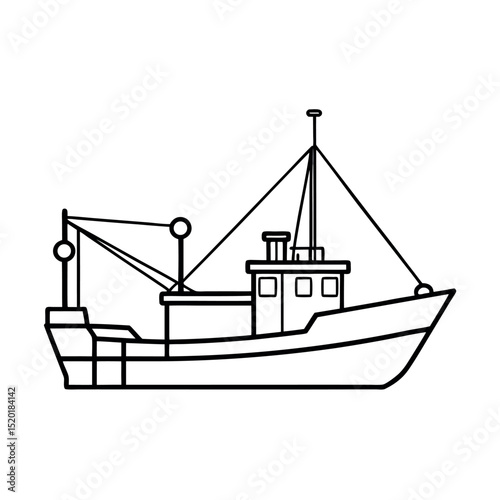 Outline of Fishing Trawler Line Art Vector