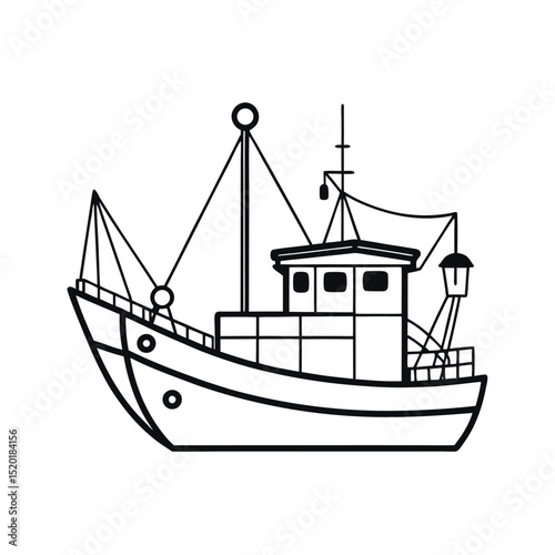 Outline of Fishing Trawler Line Art Vector