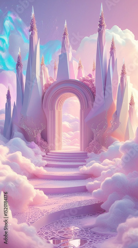 Pastel Castle Clouds Dreamy Fairytale Landscape