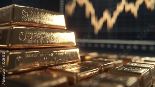 Glimmering Gold Bars with Financial Graph Background for Investment Use