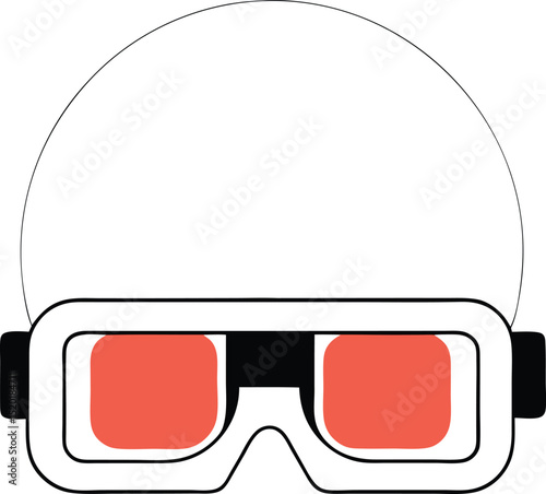 Simple stylish 3d glasses icon with red lenses on transparent background