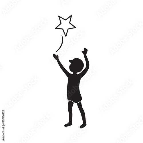 Dreamy Boy Reaching Star Silhouette