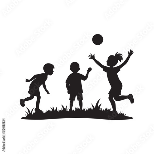 Kids Enjoying Ball Game Silhouette
