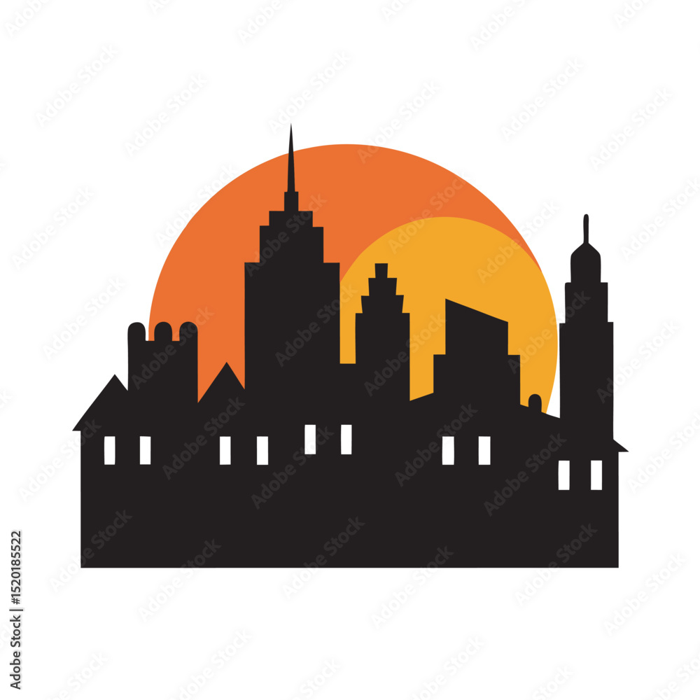 Fototapeta premium City Skyline Silhouette With Sunset