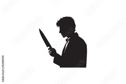   A killer holding a knife r silhouette with a simple, understated design set against a white background