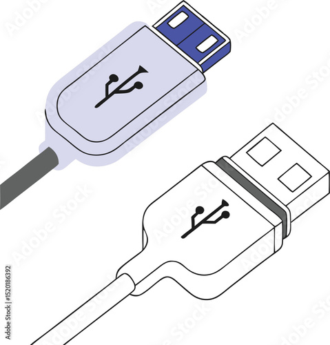 Vector illustration of two usb cables with transparent background for design usage