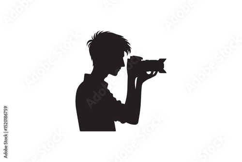  A  camera man capturing photo silhouette with a simple, understated design set against a white background