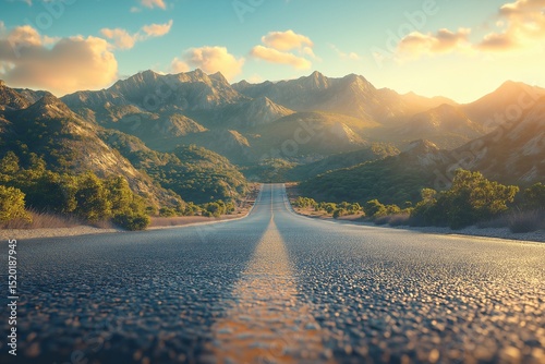 Scenic Road Trip Adventure. Exploring the Mountain Horizon at Sunset