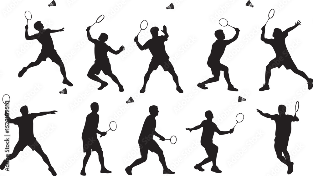 custom made wallpaper toronto digitalBadminton player action pose silhouette vector set for sports illustration