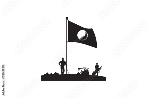  A golf competition flag silhouette with a simple, understated design set against a white background. 