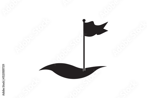  A golf competition flag silhouette with a simple, understated design set against a white background. 