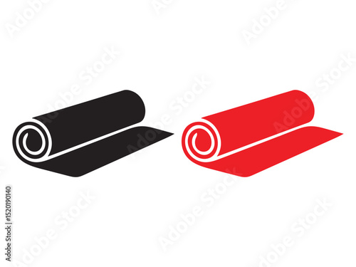 Rolled-up floor mats in black and red, ideal for home decor