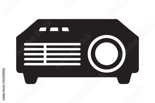  A projector silhouette with a simple, understated design set against a white background. 