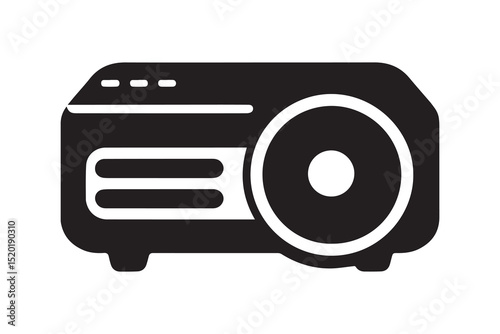  A projector silhouette with a simple, understated design set against a white background. 