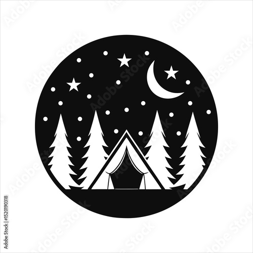  Silhouette Camping Scene with Tent and Trees