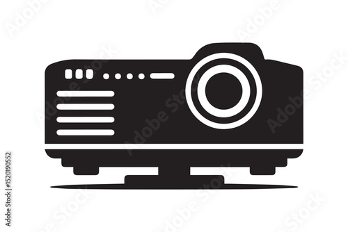  A projector silhouette with a simple, understated design set against a white background. 