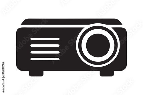  A projector  silhouette with a simple, understated design set against a white background. 