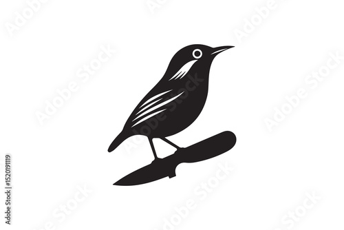  A wren bird  silhouette with a simple, understated design set against a white background. 