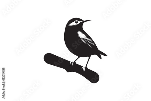  A wren bird  silhouette with a simple, understated design set against a white background. 