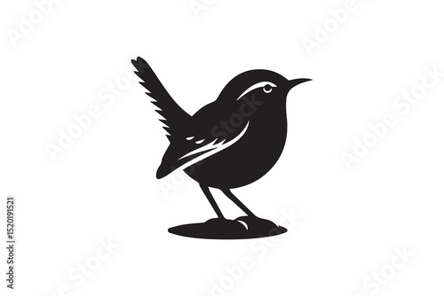  A wren bird  silhouette with a simple, understated design set against a white background. 